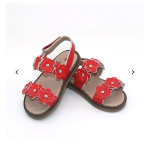Love + Grow Red Faux Leather Flower Sandals NWT